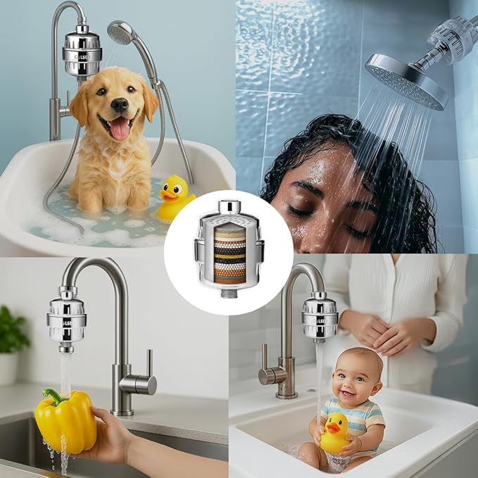 COLSEN Shower Filter Replacement – Universal Bath Water softener for tub 15 stage filtration system handheld purifier for hard water, removes fluoride vitamin c improves nails & hair (1Pack)