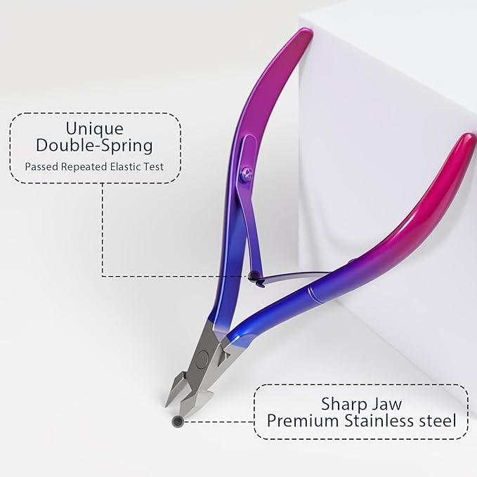 Cuticle Nippers Kit: Precision Nano-Coated Stainless Steel Cuticle Trimmer Remover for Fingernails and Toenails, Cutter for Manicure Pedicure, Nail Clippers Tools for Women (Red+ Blue 2PCS)
