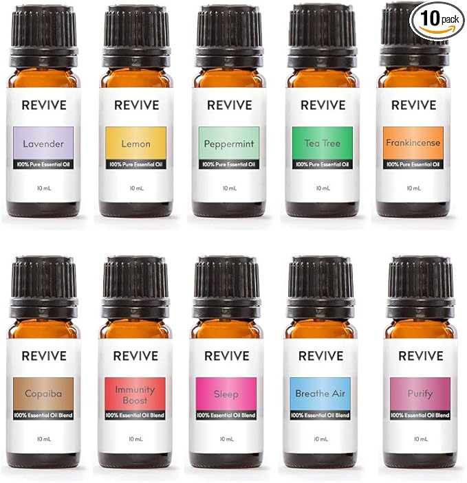 Starter Kit by Revive Essential Oils - 100% Pure Therapeutic Grade, for Diffuser, Humidifier, Massage, Aromatherapy, Skin & Hair Care