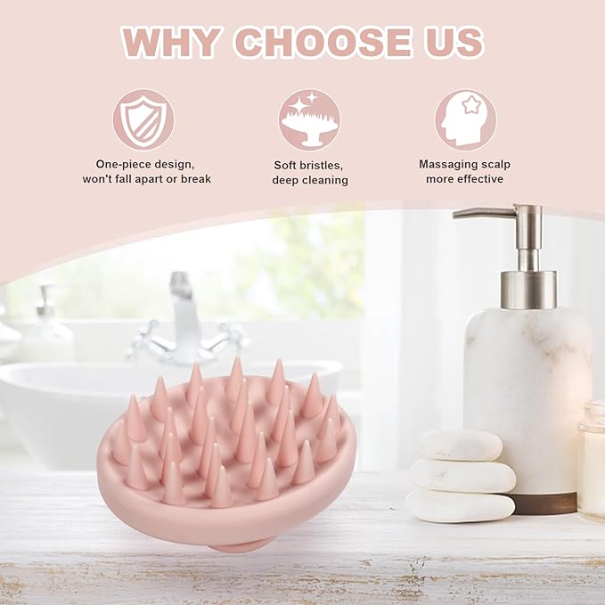 Meartchy Silicone Scalp Massager, Scalp Scrubber for Hair Growth with Soft Bristles, Scalp Exfoliator Brush Dandruff Removal Shampoo Brush for Wet Dry Scalp Care (Light Pink)