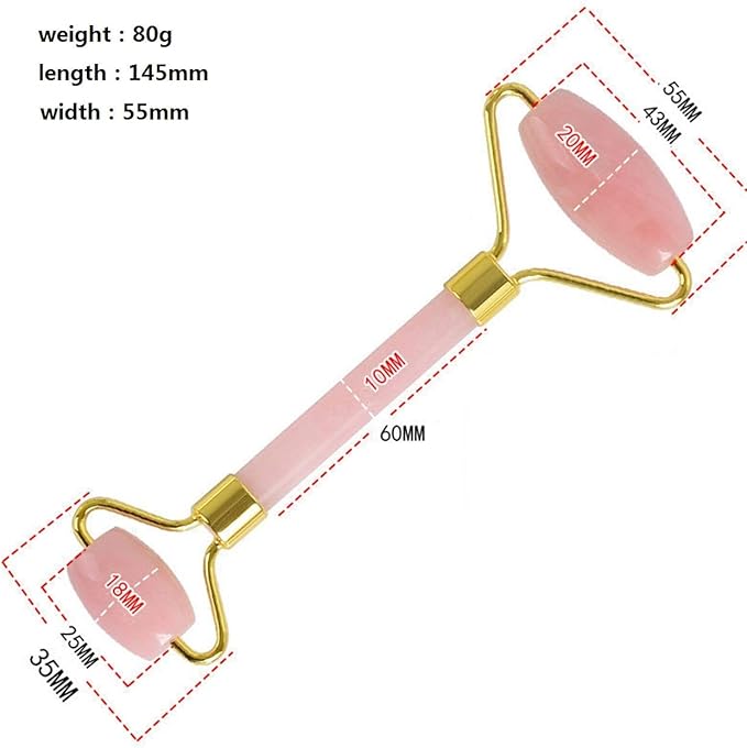 Nara Natural Crystal Face Double Head Massage Beauty Device Jade Roller (Rose/Pink Crystal)