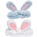 musejoy 2 Pcs Headband Bunny Ears Headband Cute Spa Headbands for Washing Face Skincare Makeup Headbands for Women Girls Trendy Stuff Present Soft Coral Fleece Hair Accessories(White+ Blue)