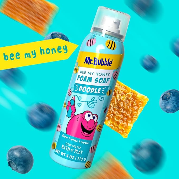 Mr. Bubble Limited Edition Foam Soap, Creativity Bath Soap, Cleans & Moisturizes, Bee My Honey (Blueberry Honey Scent), 4 oz, Pack of 4