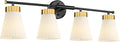 4-Light Bathroom Light Fixture, HWH 32 Inch Vanity Lights Over Mirror, Modern Sconce Wall Lighting with Frosted Milk White Striped Glass, Black and Gold Finish, 5HZG97B-4W BK+BG