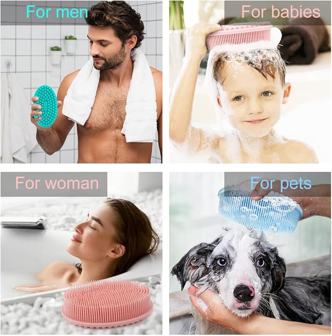 3 Pack Silicone Body Scrubber, Soft Silicone Loofah Exfoliating Body Scrubber, Silicone Body Brush Bath Shower Scrubber for Body, 2 in 1 Bath and Shampoo Wash Brush for Skin Exfoliation Men Women