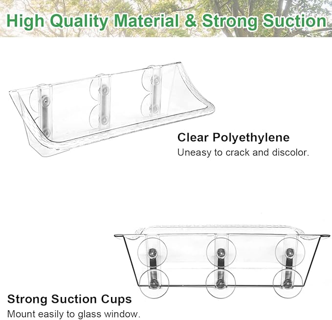 Clear Window Mounted Bird Feeder Bath with Strong Suction Cups for Outside, Transparent Glass Birdfeeder Birdbath for Cats, Kids, Elderly Viewing, 2 Pack