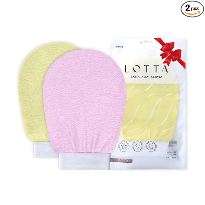 LOTTA Deep Exfoliating Mitt 2pcs - Body Scrub Korean Gloves for Dead Skin Removal & Keratosis Pilaris Treatment - Improve Skin Tone, Body Exfoliator for Shower & Skincare Routine