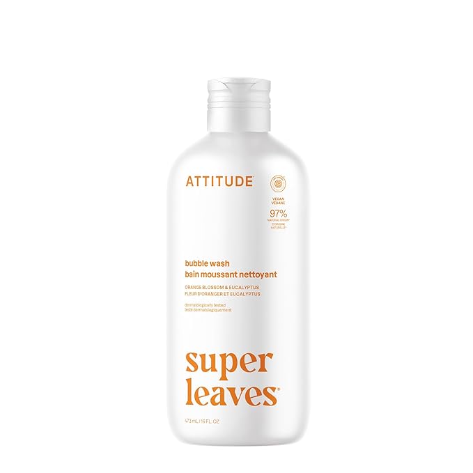ATTITUDE Bubble Bath, EWG Verified, Plant and Mineral-Based, Dermatologically Tested, Vegan Body Care Products, Orange Blossom & Eucalyptus, 16 Fl Oz