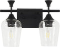 Bathroom Light Fixtures (2-Light, 14 Inch), Matte Black Vanity Lights for Bathroom with Clear Wine Glass Glass Shade, Modern Vanity Wall Lights for Mirror Bedroom Living Room Kitchen Hallway Porch