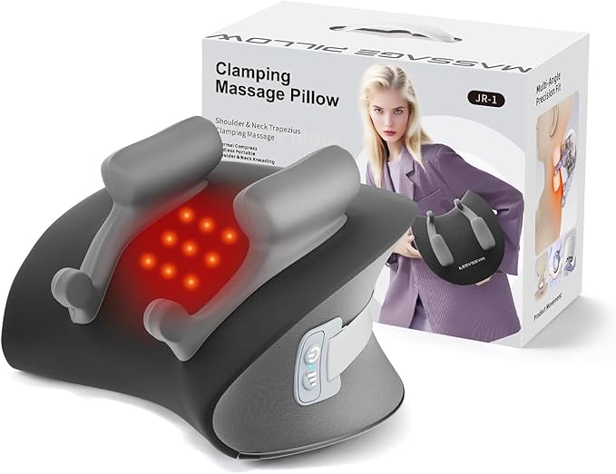 Shiatsu Neck Massager with Heat, Cordless Portable Cervical Traction Device with 10-Minute Timer for Full Body Muscle Pain Relief, Electric Deep Tissue Kneading Massage Pillow(Black)