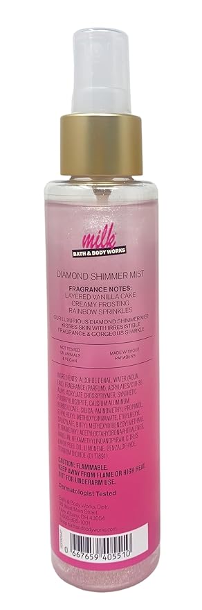Bath & Body Works Milk Bar Birthday Cake Shimmer Mist with a Peach Gardenia Sample Soap
