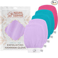 Natural Elephant Exfoliating Hammam Glove - Face and Body Exfoliator Mitt 5 and 10 Packs (2 Teal, 2 Lilac, 1 Pink (Pack of 5))
