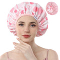 Years calm Shower Caps for Women Reusable Waterproof, Double Layer Waterproof Fabric - Both Sides Usable, Reversible Pattern & Solid Color Design, Soft Elastic Keeps Hair Dry for shower Spa Travel