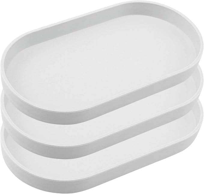 White Small Tray (10 inch), 3 Pack Oval Tray for Bathtub Bathroom Vanity Items, Countertop Organizer, Coffee Accessory, Soap, Perfume.
