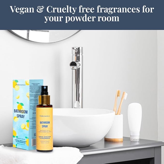Folkulture Citrus & Bergamot Bathroom Spray - 3.34 fl oz | Odor Eliminator Bathroom Scents For Travel & Home, Guest Room Essentials | Before You Go Toilet, Poop & Shower Spray for Fresh Scents