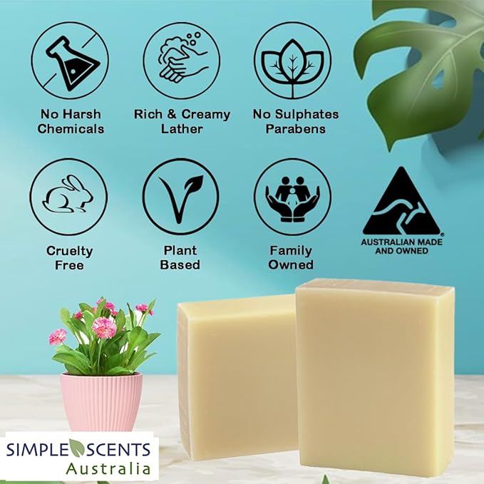 Simple Scents Australia Coconut Vanilla Scented Natural Soap Bars (5 Bars), 3.5oz Moisturizing French Triple Milled Soap Bars Enriched with Shea Butter - Pure Plant Oil Bath & Body