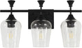 Bathroom Light Fixtures (3-Light, 19 Inch), Matte Black Vanity Lights for Bathroom with Clear Wine Glass Glass Shade, Modern Vanity Wall Lights for Mirror Bedroom Living Room Kitchen Hallway Porch