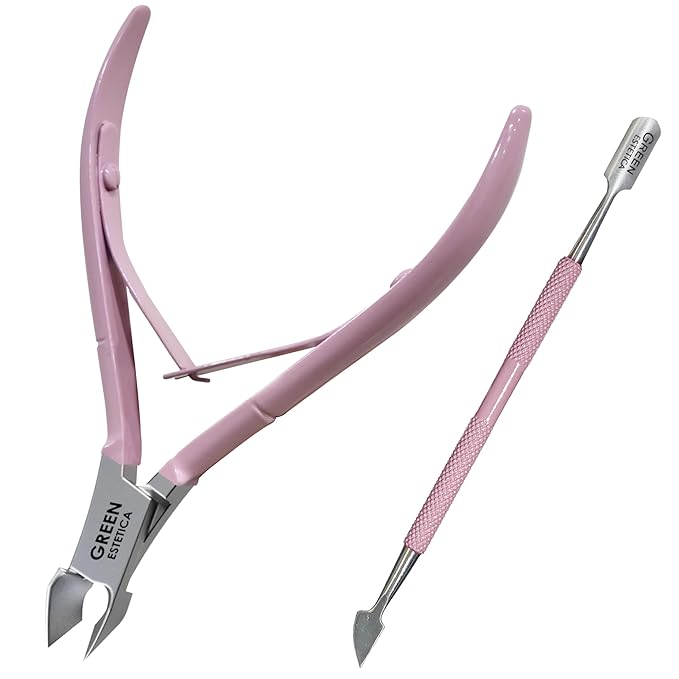 Professional Cuticle Trimmer Nail Cuticle Cutter Stainless Steel Cuticle Nippers with Sharp Blades Double Spring Manicure Tools for Nail Care Pedicure Home Spa (Rose - Pusher Included)
