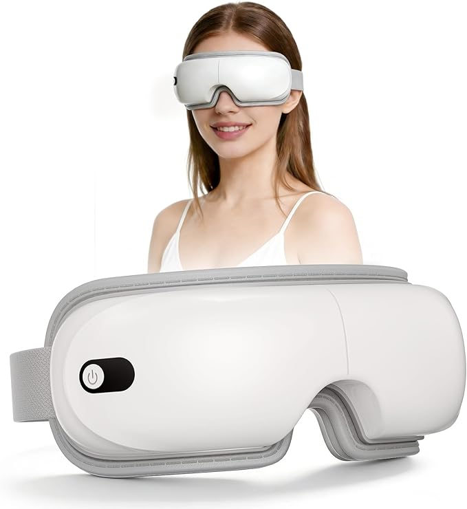 Pinailon Eye Massager with Heat, Massaging Eye Mask with Heating & Music, Facial Massager,Relaxing Eye Care Headache Massager Equipment for Migraines Relax Eyeris for Her Him