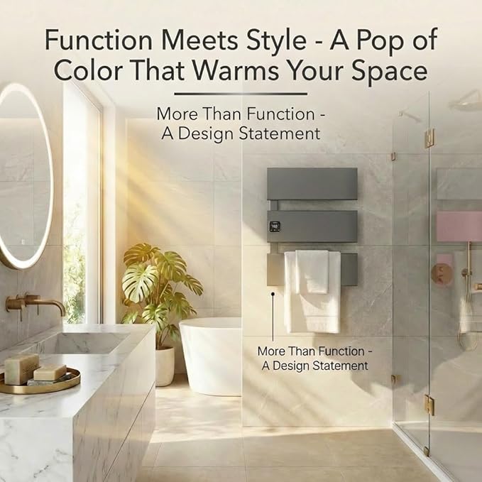 Electric Towel Warmer, Heated Towel Rack with Thermo Control and Timer, Fast Heating Towel Rail for Bathroom with Memroy Function, Work with Smart Plug, Left-Wiring, 3 Panel, Gun Gray