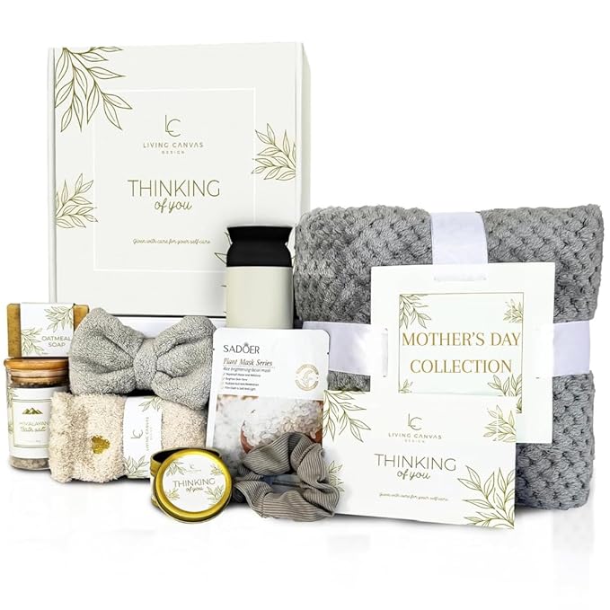 Mother’s Day Gifts for Mom - 11pc Luxury Spa Gift Basket for Women, Wife, Grandma, Relaxing Self Care Set with Throw Blanket, Insulated Tumbler, Oatmeal Soap & Candle, Unique Birthday Gifts for Her
