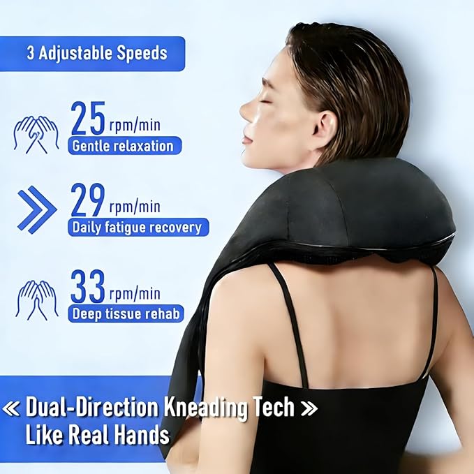 Cordless Neck and Shoulder Massager with Heat - Rechargeable Shiatsu Back Massager for Pain Relief - Deep Tissue Kneading Massage Pillow for Neck, Back, Shoulders, Legs - Gifts for Men & Women