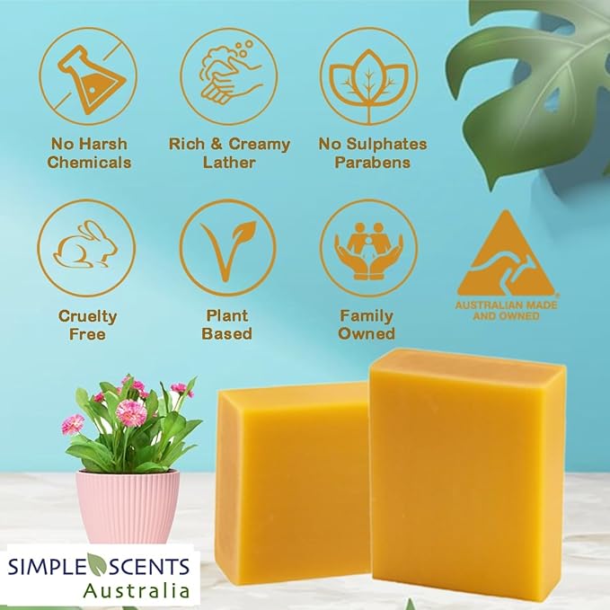 Simple Scents Australia Manuka Honey Scented Natural Soap Bars (5 Bars), 3.5oz Moisturizing French Triple Milled Soap Bars Enriched with Shea Butter - Pure Plant Oil Bath & Body