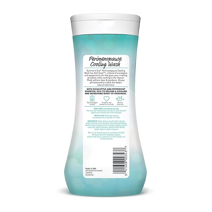 Summer's Eve Perimenopause Cooling Wash, Cooling pH-Balanced Formua with Eucalyptus to Remove Odor, 15 Fl Oz