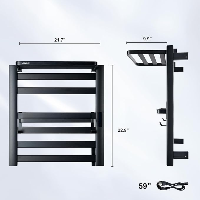 LANMEL 2 in 1 Towel Warmer Rack & Towel Rack Wall, 6 Bars Electric Wall Mounted Heated Towel Racks for Bathroom, 24H Time Setting and Temperature Control Heated Drying Rack