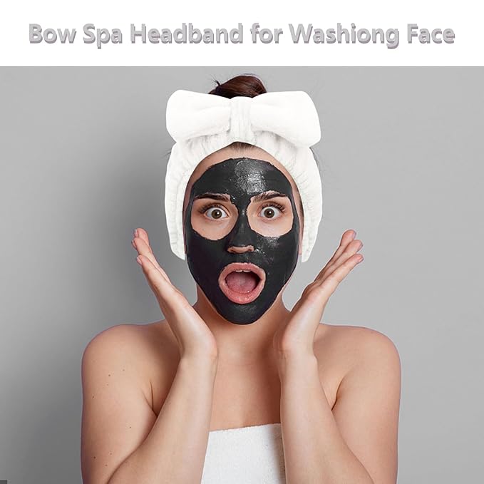 Ondder Spa Terry Cloth Headbands - 8 Pcs Cute Makeup Bow Headbands for Women, Skincare and Face Washing