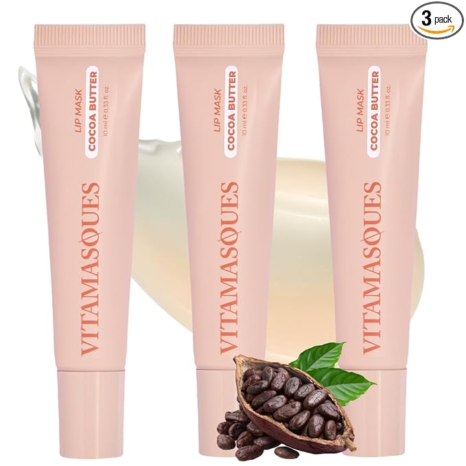 Vitamasques Lip Mask - Hydrating Cocoa Butter Lip Balm Moisturizer with Vitamins & Natural Oil Hydrates, Nourishes & Plumps Lips Area - Korean Skin Care Lip Care Products (Pack of 3)