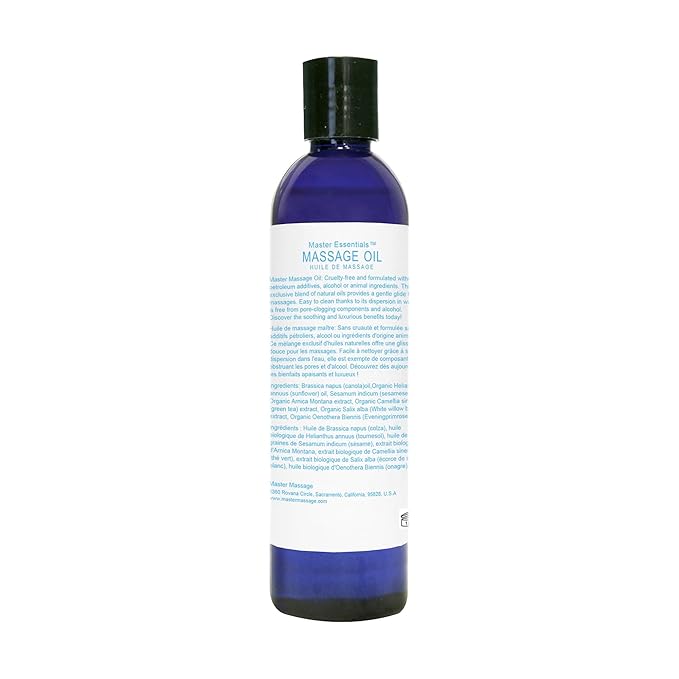 Master Massage Unscented Organic Massage Oil - 8 fl oz, Water-Soluble Blend, Skin-Nourishing Formula, Perfect for Massage Therapy and Home Use, Pack of 4