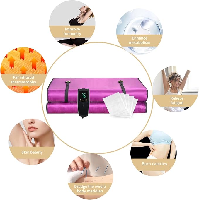 Infrared Sauna Blanket, Upgraded Blanket for Detox, Home Sauna with Remote, Including 5 Pieces Plastic Sheeting for Body Wrap (Purple)