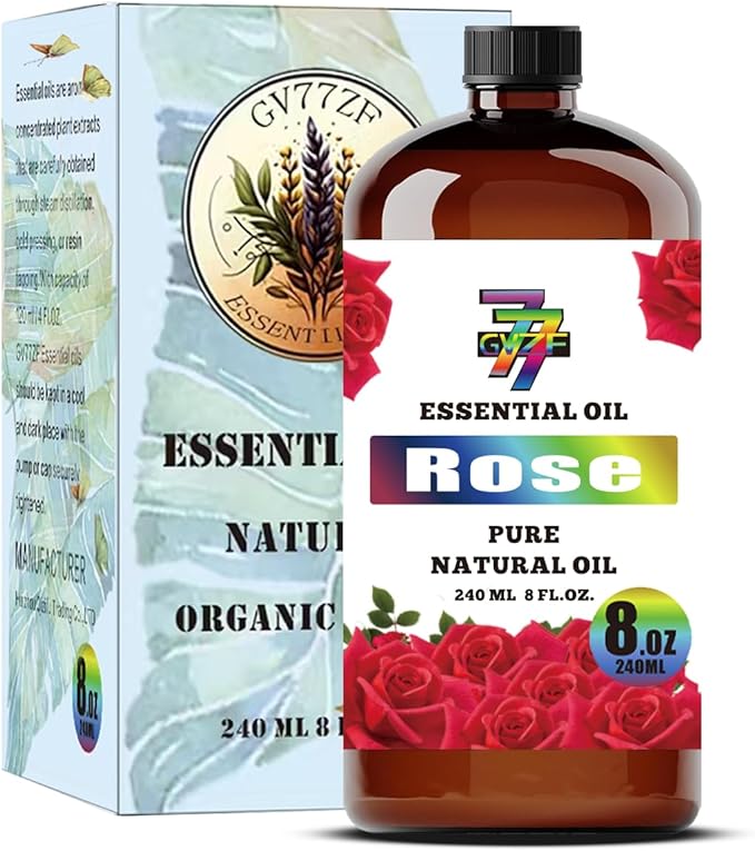 Rose Essential Oil - GV77ZF Rose Oils for Diffusers, Humidifiers, DIY Candles, Soap, Cleaning, Home, Office, Yoga, Massage, Gifts - 8 fl oz (240 ml)