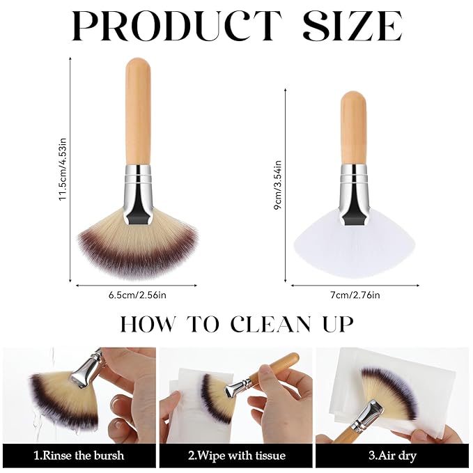 Thinp 4 Pcs Facial Fan Brush,Facial Brushes Esthetician Fan Brushes Esthetician Fluffy Fan Brushes Face Soft Bristle Highlighting Blush with Long and Short Handle for Women Girls Loose Powder Blush