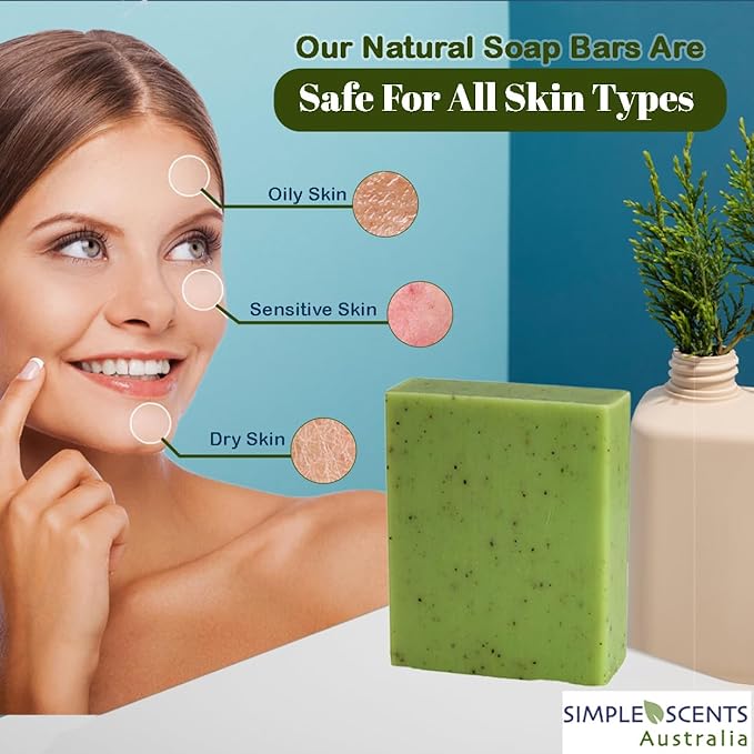 Simple Scents Australia Eucalyptus Scented Natural Soap Bars (5 Bars), 3.5oz Moisturizing French Triple Milled Soap Bars Enriched with Shea Butter - Pure Plant Oil Bath & Body