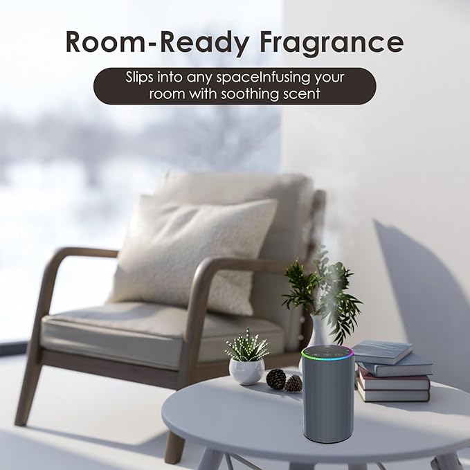 Waterless Essential Oil Diffuser, 7 Colors LED Light, Battery Powered Mini Scent Air Machine, Aromatherapy Mist Diffuser for Home Room Car Office，Black Aluminum Alloy (Black) (Gray2)