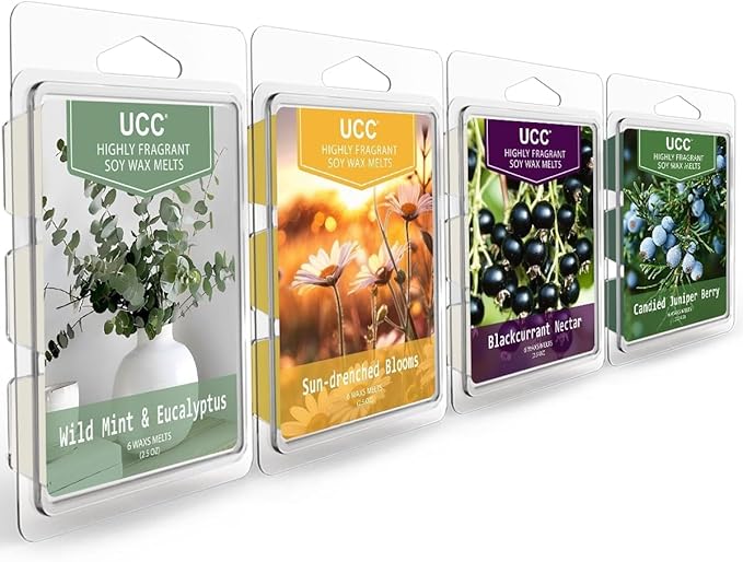 UCC Wax Melts, Soy Wax Cubes Long Lasting Premium Scented Mix Melts Tarts, Sun-Drenched Blooms, Blackcurrant Nectar- 4 Pack