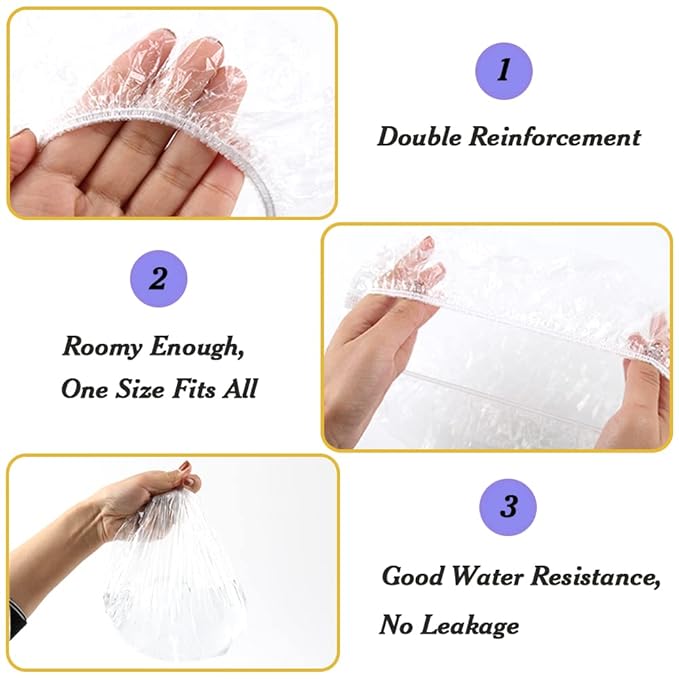 Super Big XXLarge Shower Cap 10 pcs Disposable Plastic Bath Cap Waterproof Dustproof Spa Shower Cap Bathing Hair Caps for Women, Travel, Home Use, Hair Salon