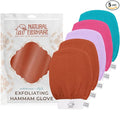 Natural Elephant Exfoliating Hammam Glove - Face and Body Exfoliator Mitt 5 and 10 Packs (2 Orange, 1 Teal, 1 Lilac, 1 Pink (Pack of 5))
