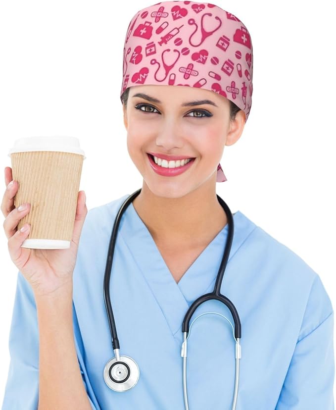 Working Cap Scrub Caps with Sweatband Adjustable Tie Back Hat Nurse Surgical Caps Unisex