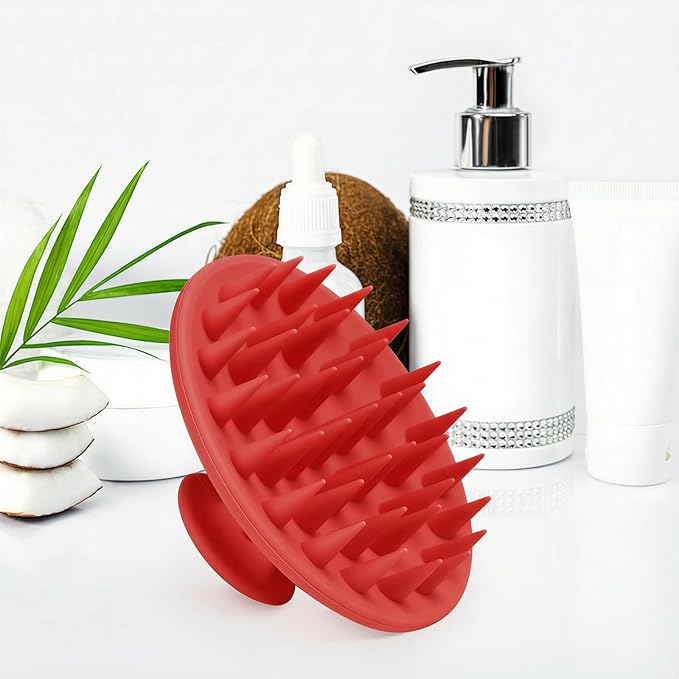 Meartchy Silicone Scalp Massager Shampoo Brush, Scalp Brush for Hair Growth & Dandruff Removal, Hair Scrubber Scalp Stimulator Exfoliator Brush with Soft Bristles for Wet Dry Scalp Care (Ruby Red)