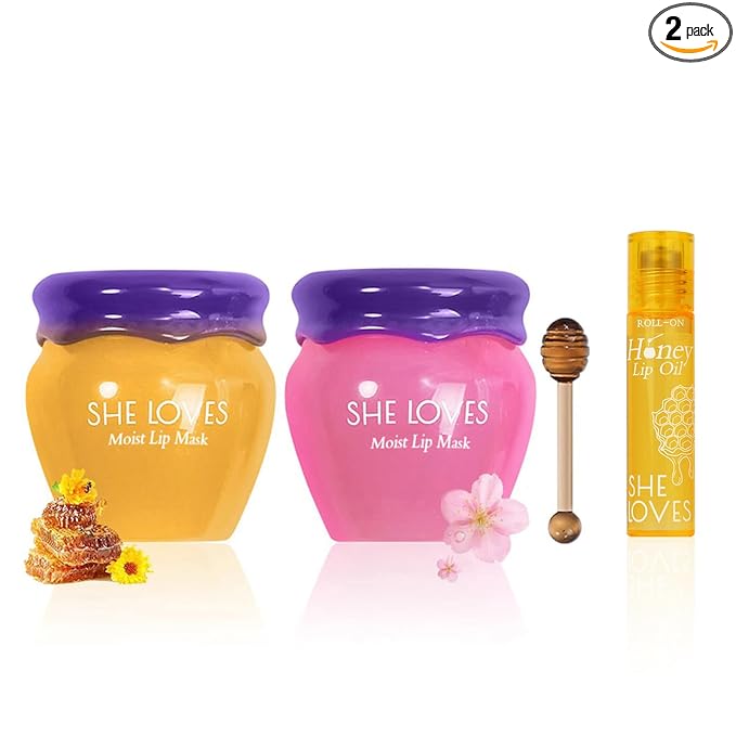 2PCS Lip Mask Overnight, Honey&Sakura Day and Night Repair Sleeping Lip Balm, Fade Lip Lines Bee Balm, Hydrating &Prevention Dry and Crack Lip Scrubs Exfoliator