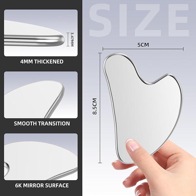 Stainless Steel Gua Sha Facial Tool – Metal Guasha for Face & Body, Jawline Sculpting, Double Chin Reducer, Puffiness Relief, Lymphatic Drainage Massager, Skincare Tool with Travel Pouch
