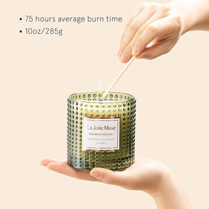 LA JOLIE MUSE Mandarin Matcha Candle, Citrus Candles for Home Scented, Luxury Glass Scented Candle Gifts, 75 Hours Long Burning, 10 oz