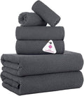 CASA COPENHAGEN Popcorn 6Pcs 100% Egyptian Cotton Large Designer Towels Gift Set- Pinstripe Grey, 600GSM, 2Bath 2Hand 2Washcloths, Bath Towels for Bathroom Set for Women & Men
