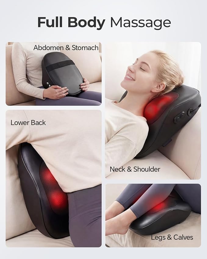 Electric Neck Massager Pillow, Ultra-Quiet Corded Neck and Shoulder Massager with Heat, Portable 3D Kneading for Shoulder, Leg & Calf Muscle Pain Relief, Relaxing Gift for Men & Women