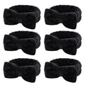 WHAVEL 6 Pack Spa Headbands,Black Makeup Microfiber Bowtie Headbands Soft Bowknot Fluffy Elastic Hair Band