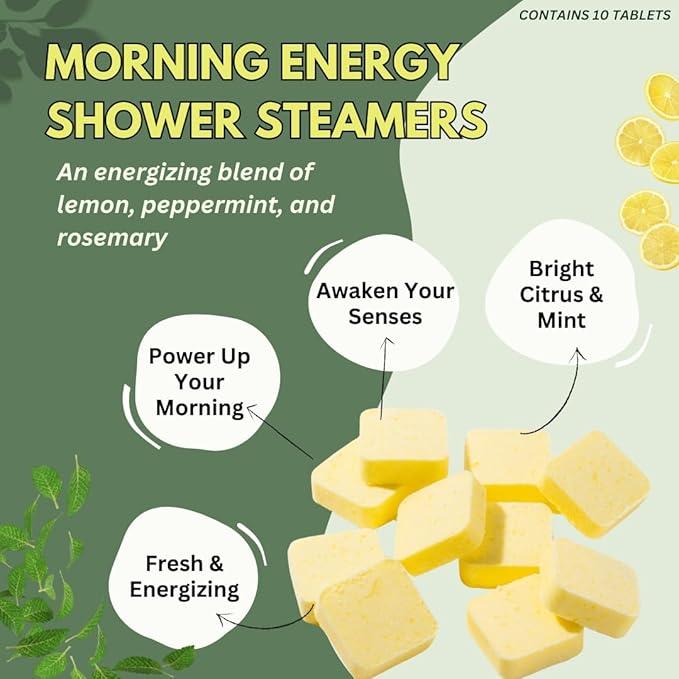 Morning Energy Shower Steamers Aromatherapy 10 Pack - Energizing Peppermint and Lemon Essential Oils for Morning Energy - USA Made Natural Shower Bombs Aromatherapy Gift - The Herbal Zen