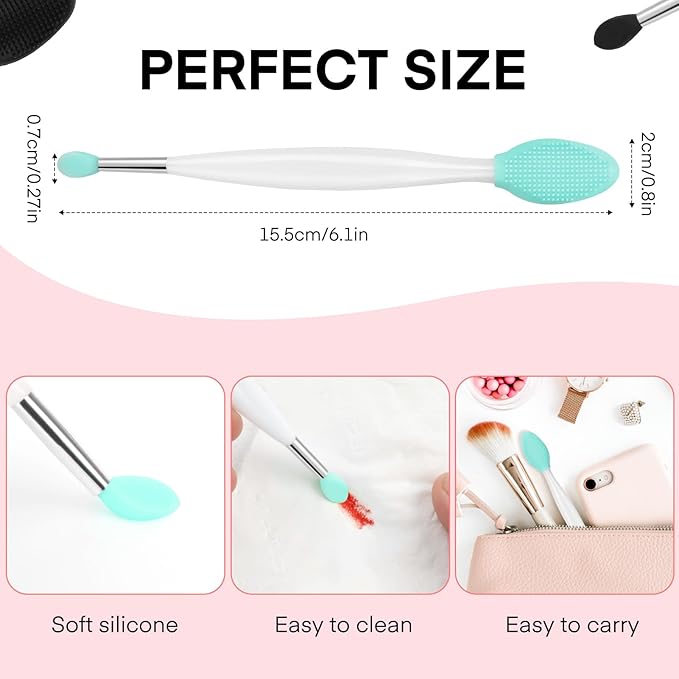 Unaone Lip Scrub Brush - 2 PCS Dual-ended Lip Scrubber Exfoliator and Silicone Lip Brush, 3-in-1 Silicone Lip Scrub Tool Lip Mask Applicator, Gentle Exfoliator & Applicator for Soft